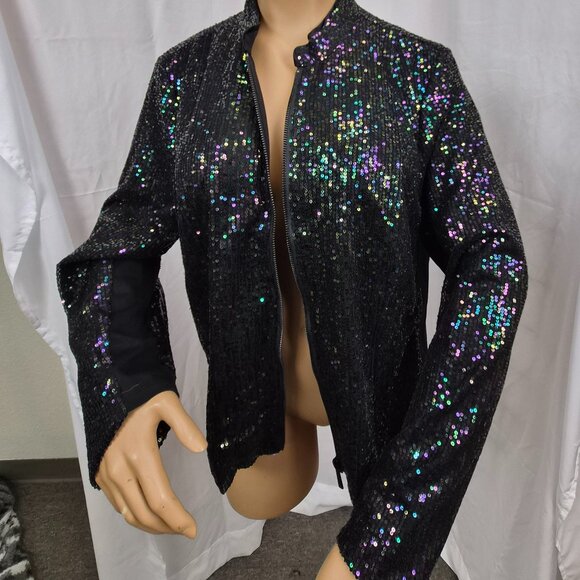 Torrid all-over sequins long-sleeve zip-up jacket in black EUC size 1 or 1X - Picture 3 of 11